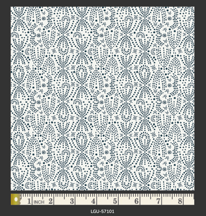Dark Blue geometric pattern on a white background with a ruler at the bottom.