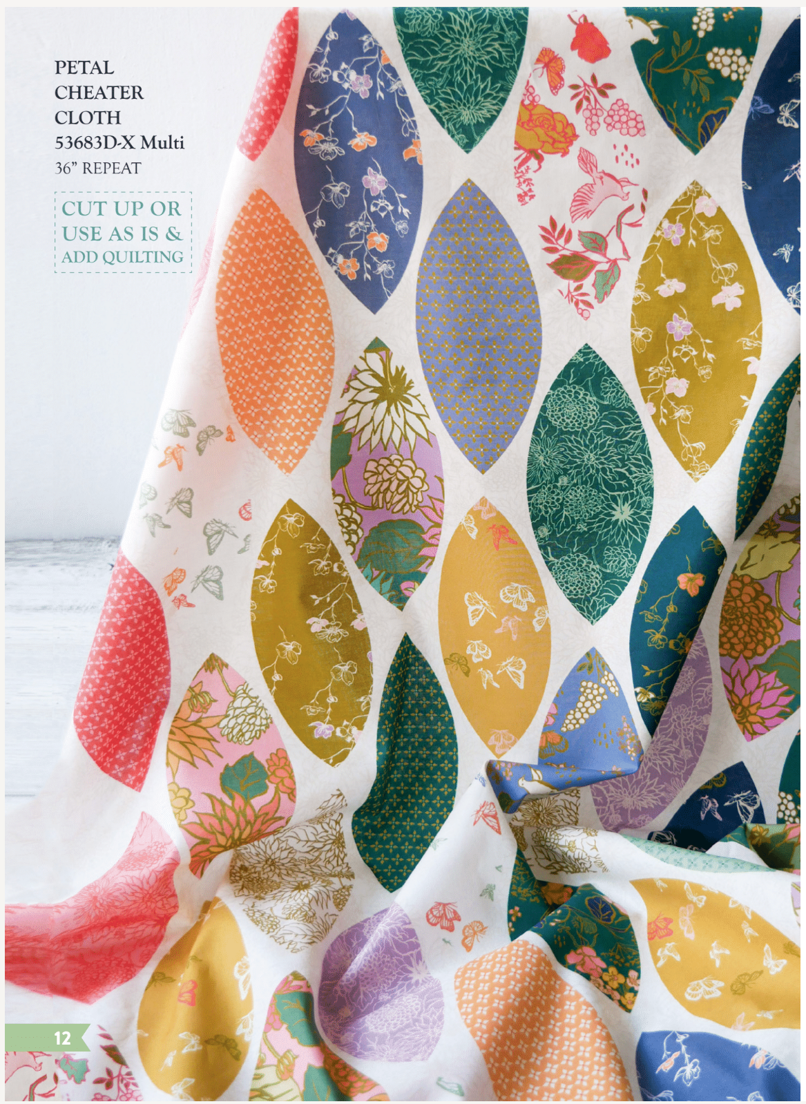 Colorful leaf-patterned fabric with a white background