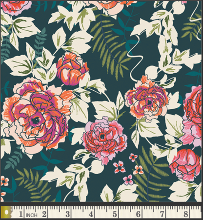 Everblooming Camellias Aglow Poplin Fabric — OEKO-TEX Certified | Art Gallery Fabrics | By the Half Yard