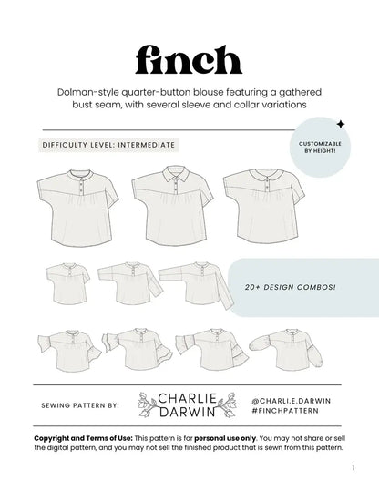 Finch Blouse Printed Sewing Pattern | Charlie Darwin Textiles