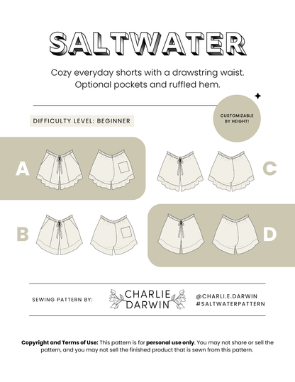 Saltwater Shorts Printed Sewing Pattern | Charlie Darwin Textiles