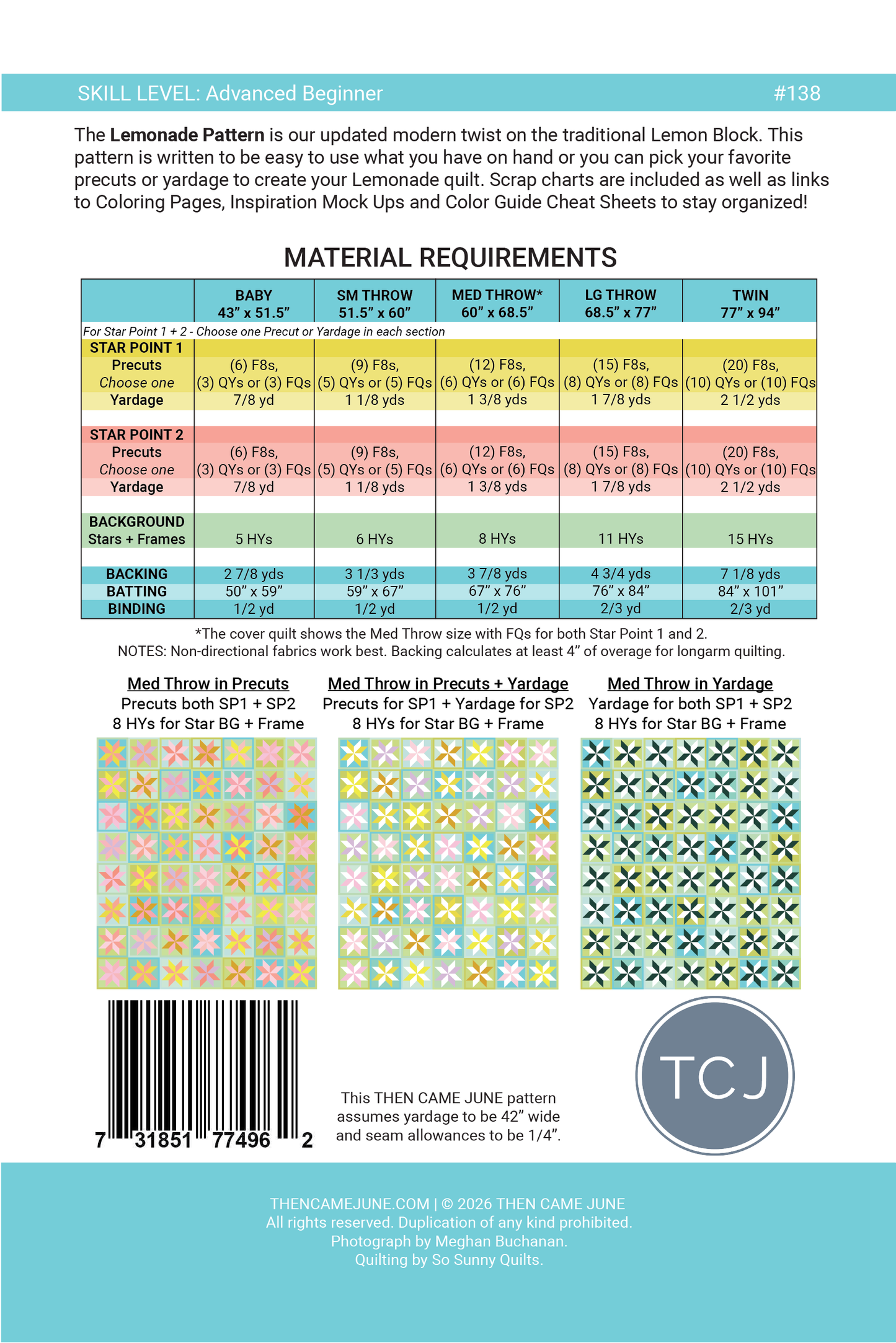 Lemonade Quilt Pattern — Printed | Then Came June | Advanced Beginner