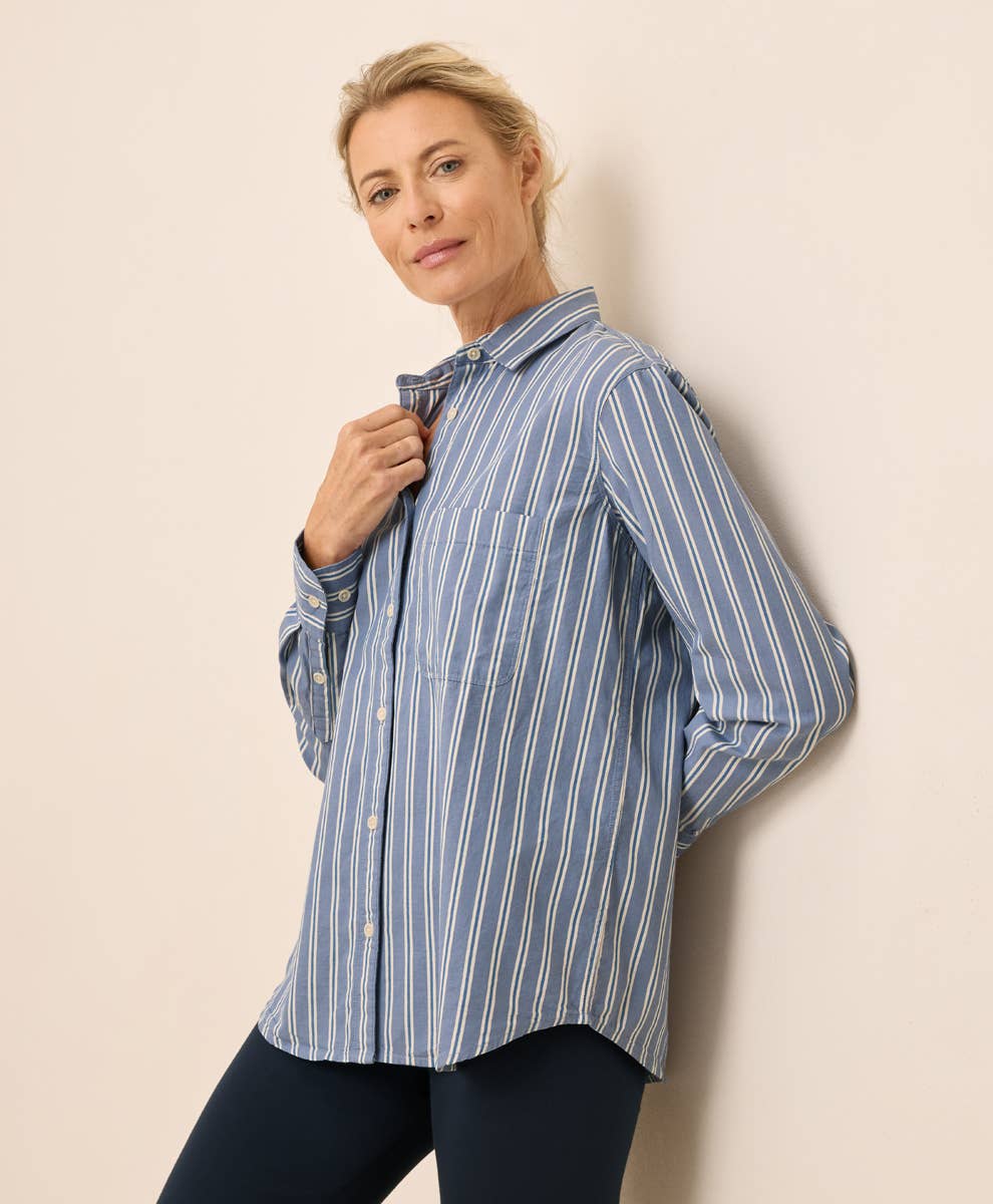 Pact Women's All Day Organic Poplin Classic Shirt – Berkeley Stripe