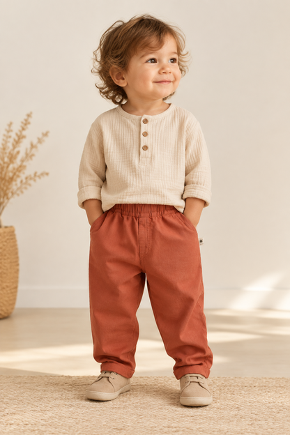 Little Yucca Slouchy Organic Cotton Woven Pants – Terracotta