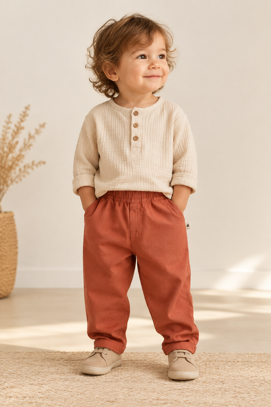 Little Yucca Slouchy Organic Cotton Woven Pants – Terracotta