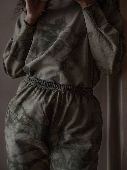 Organic Fleece Tie-Dye Tracksuit Trouser: Olive tie-dye Size SMALL