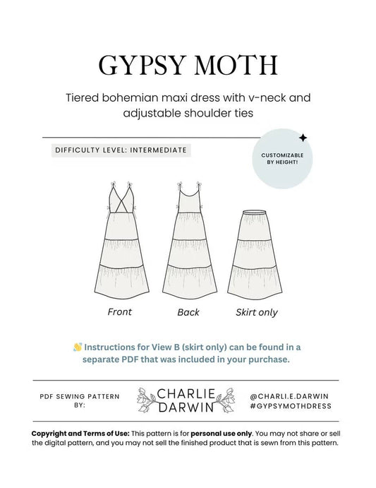 Gypsy Moth Tiered Maxi Dress Printed Sewing Pattern | Charlie Darwin Textiles
