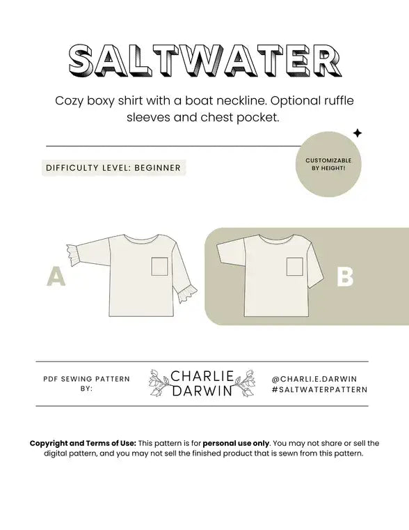 Saltwater Shirt Printed Sewing Pattern | Charlie Darwin Textiles
