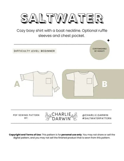 Saltwater Shirt Printed Sewing Pattern | Charlie Darwin Textiles