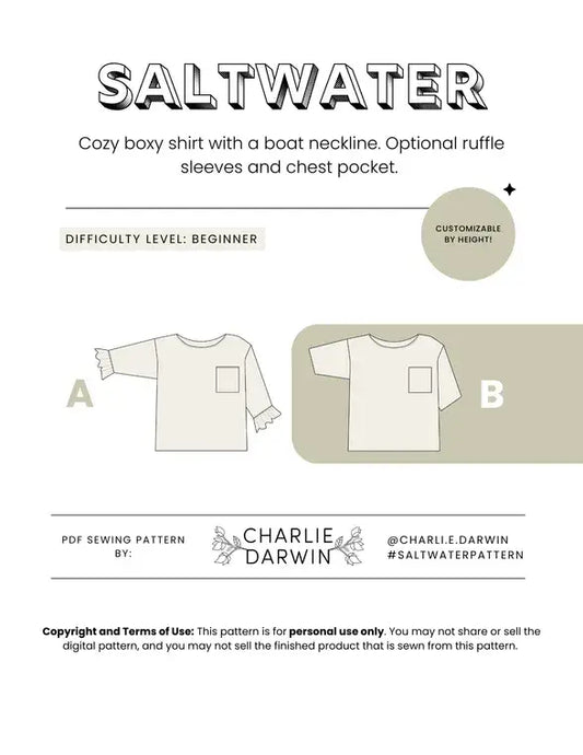 Saltwater Shirt Printed Sewing Pattern | Charlie Darwin Textiles
