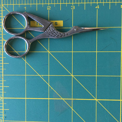 Silver Colored Crane Antique Style Stainless Steel Embroidery Scissors
