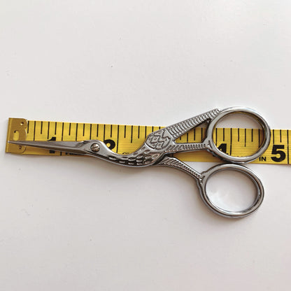 Silver Colored Crane Antique Style Stainless Steel Embroidery Scissors