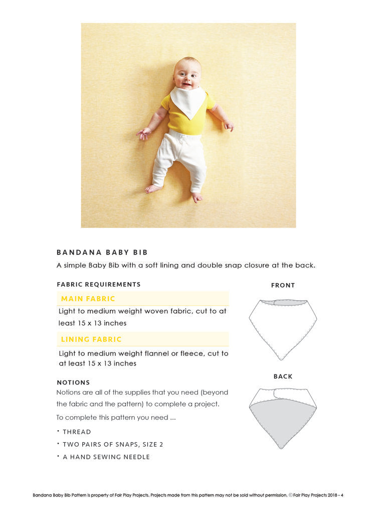 Bandana Baby Bib - Beginner Level Paper Pattern