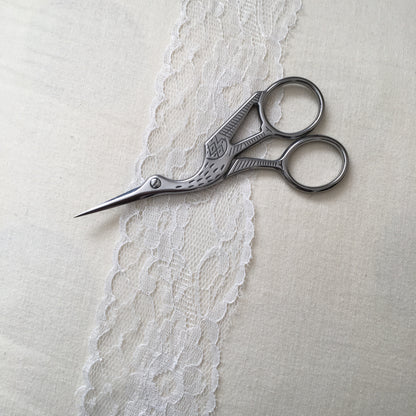 Silver Colored Crane Antique Style Stainless Steel Embroidery Scissors