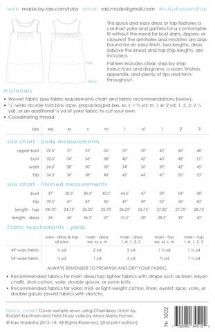 Ruby Dress & Top Paper Pattern XS, S, M, L, XL, Plus Sizes 1-3