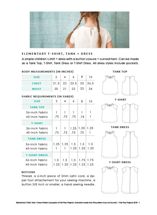 Elementary T-Shirt, Tank + Dress Digital (PDF) Pattern