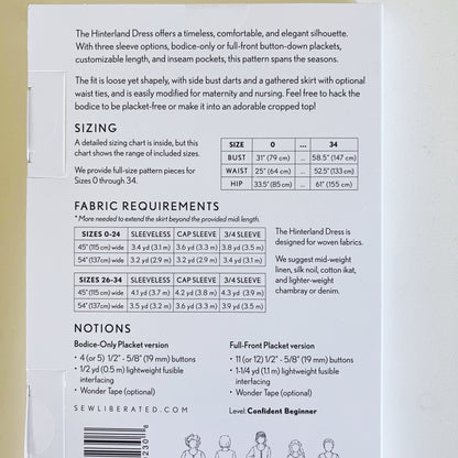 Patrón de papel para coser vestidos Hinterland