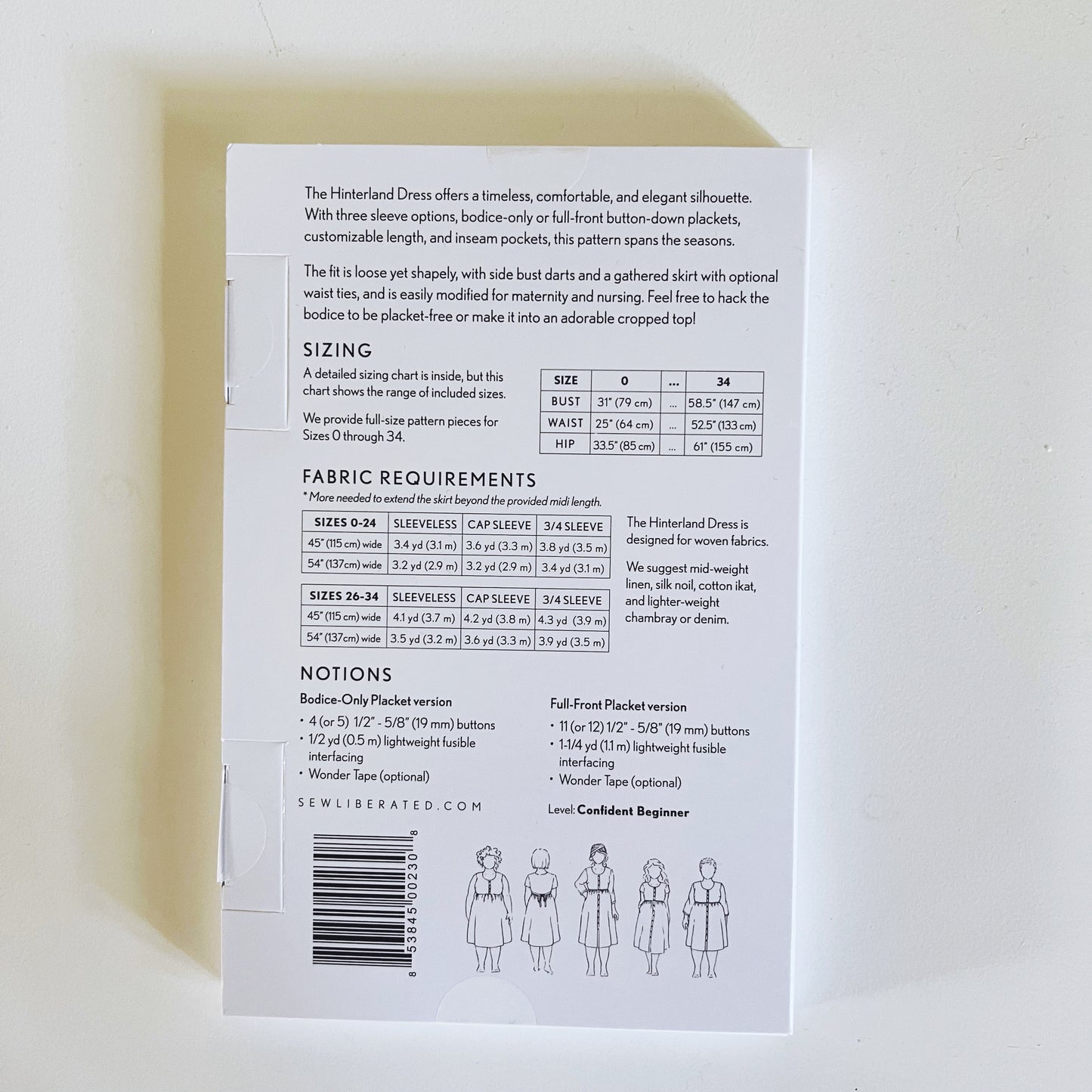 Patrón de papel para coser vestidos Hinterland
