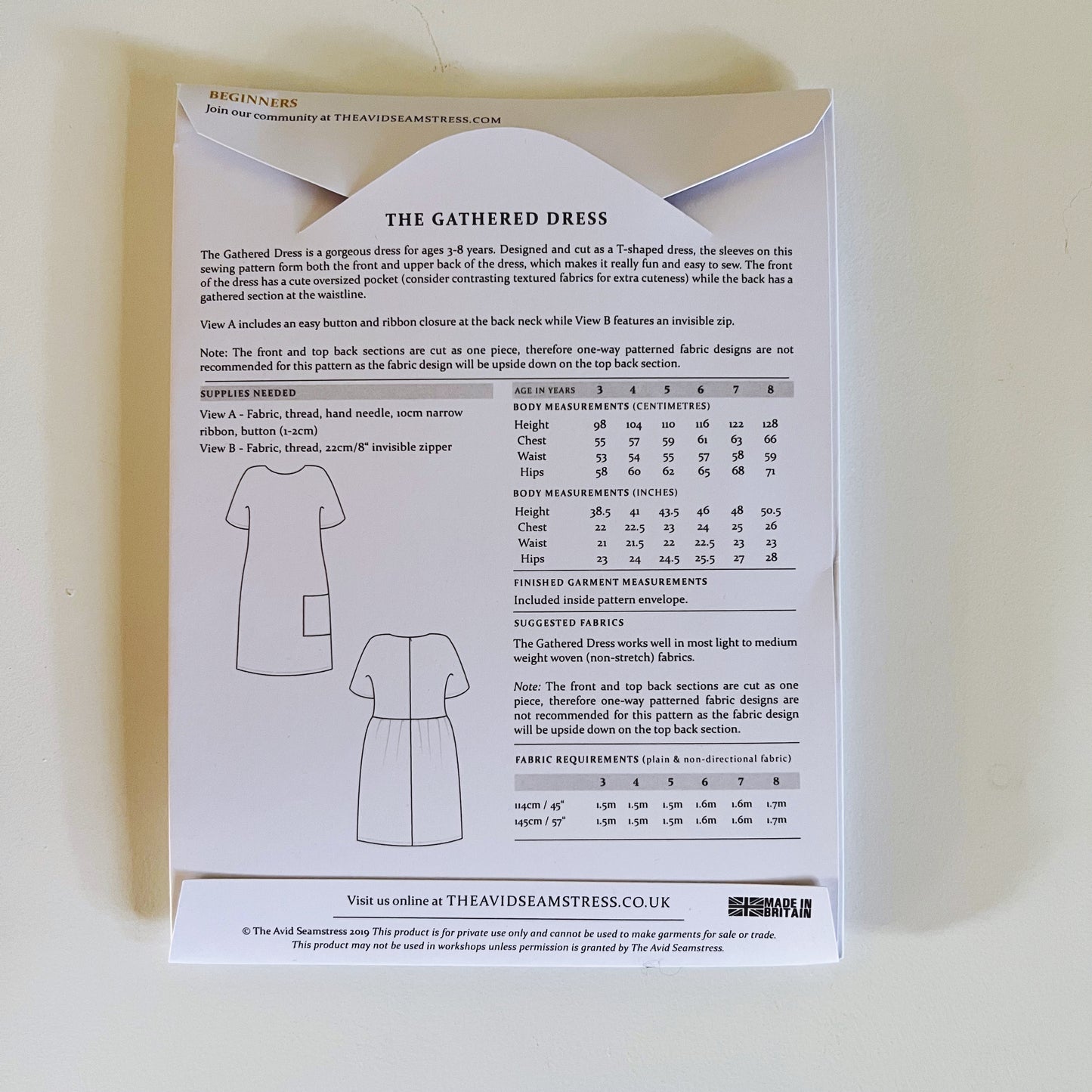 The Gathered Dress Sewing UK Pattern - Kids (Age 3-8)